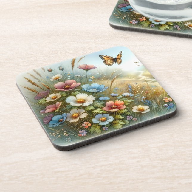 Posavasos Jardín de Mariposas del Prado de Flores Silvestres (Lado Izquierdo)