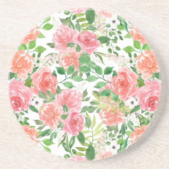 Posavasos jardín de rosa de una casa de campo con acuarela (Frente)