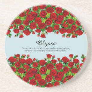 Posavasos Jardín de Rosas Rojas Floral Nombre Personalizado 