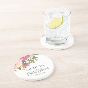 Posavasos Jardín floral rosa para la ducha nupcial de primav