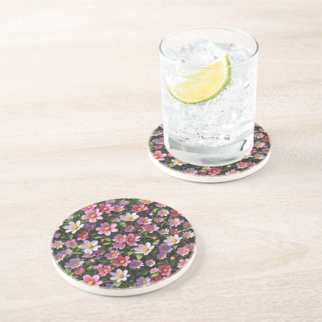 Posavasos Jardín florido rosa y blanco (Lado)