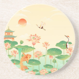 Posavasos Jardín Japonés Estanque de Koi y Nenúfares Arte