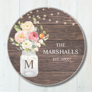 Posavasos Jarra de Mason Floral con Apellido de Familia Mono