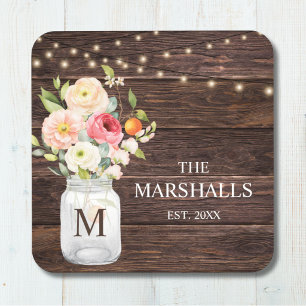 Posavasos Jarra de Mason Floral con Apellido de Familia Mono