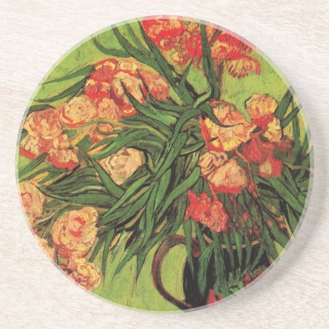 Posavasos Jarrón con adelfas y libros de Vincent van Gogh (Frente)