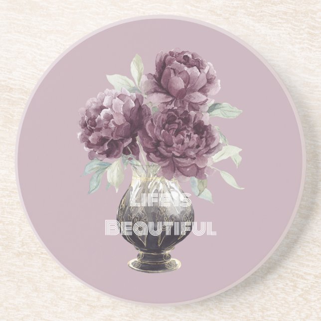 Posavasos Jarrón con Flores Moradas Bonitas (Frente)