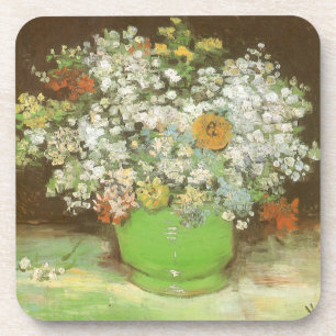 Posavasos Jarrón con zinnias y flores de Vincent van Gogh
