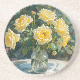 Posavasos Jarrón de Rosas Amarillas Impresionismo