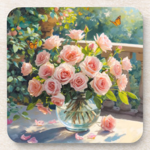 Posavasos Jarrón de Rosas Rosadas Claras