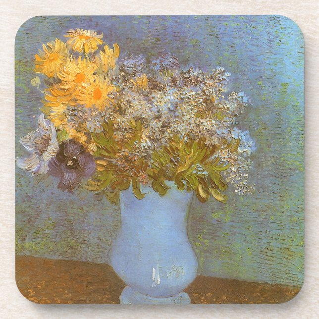 Posavasos Jarrón de Vincent van Gogh de Lilas, Margaritas, A (Frente)
