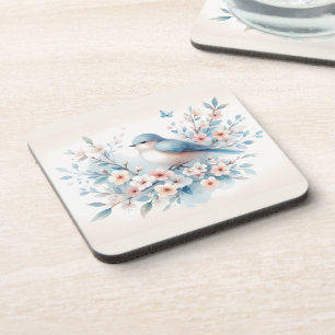 Posavasos Jazmín de Pájaro Azul Acuarela Serenidad