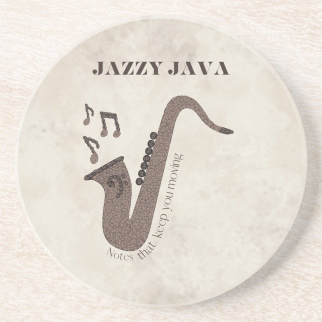 Posavasos Jazzy Java-Grãos de Café-Saxofone- (Frente)