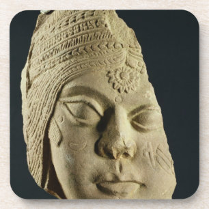 Posavasos Jefe de piedra arenisca roja de Yakshi, Bharhut,