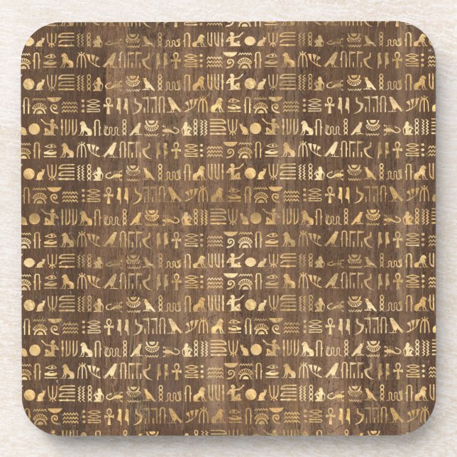 Posavasos Jeroglíficos egipcios de oro en Brown (Frente)