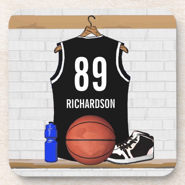 Posavasos Jersey de baloncesto blanco y negro personalizado (Frente)