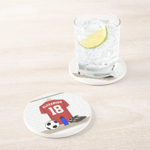 Posavasos Jersey de fútbol rojo y blanco personalizado