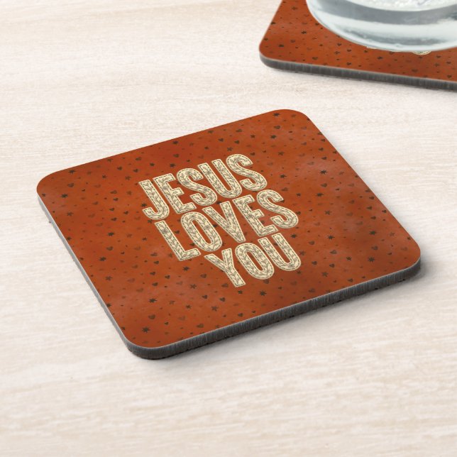 Posavasos Jesus Loves You Rustic Christian Encouragement (Lado Izquierdo)