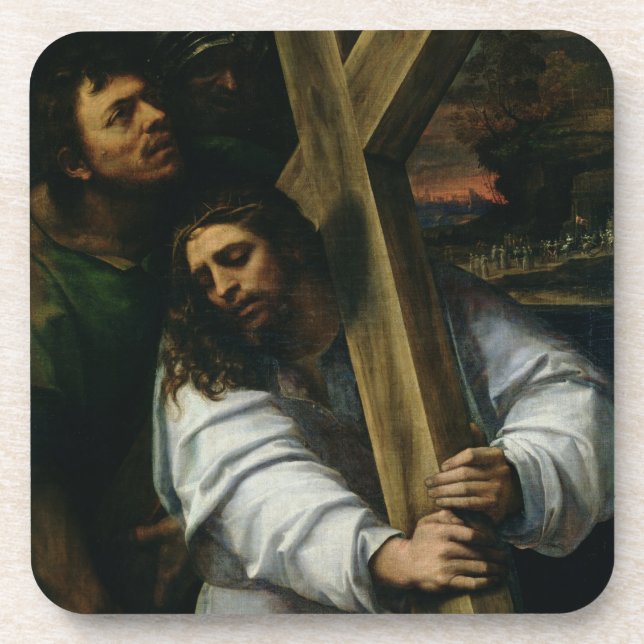 Posavasos Jesús que lleva la cruz, c.1535 (aceite en el (Frente)