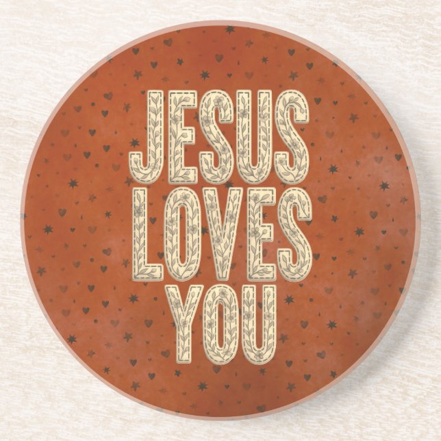 Posavasos Jesús Te Ama Estimulo Cristiano Rústico (Frente)