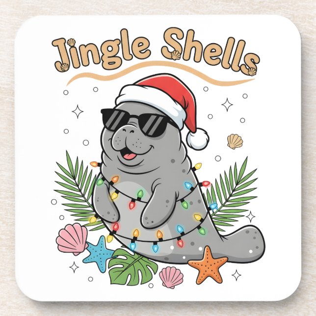 Posavasos Jingle Shells Tropical Santa Manatee Christmas (Frente)