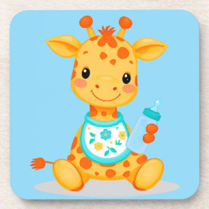 Posavasos Jirafa bebé de dibujos animados linda sosteniendo 