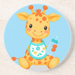 Posavasos Jirafa bebé de dibujos animados linda sosteniendo 