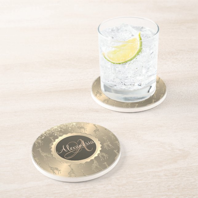 Posavasos jirafas Purpurinoso sobre el lujoso monograma de o (Lado)