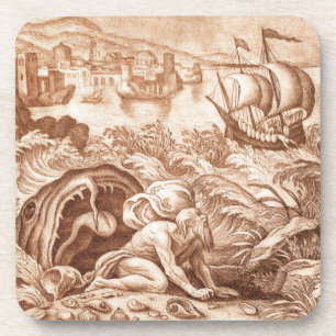 Posavasos Jonah y la ballena, ilustracion de una biblia, en
