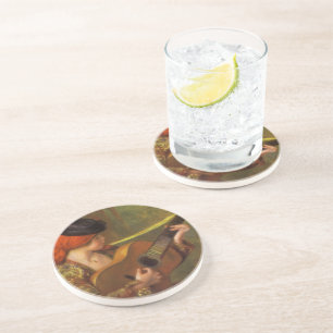 Posavasos Joven mujer española con una guitarra de Pierre Re