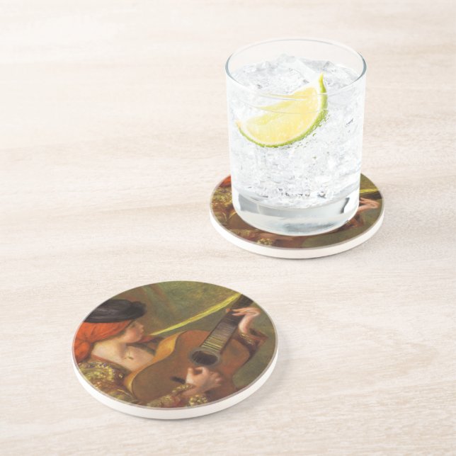 Posavasos Joven mujer española con una guitarra de Pierre Re (Lado)