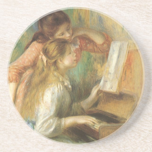 Posavasos Jóvenes Chicas en Piano por Pierre Renoir (Frente)