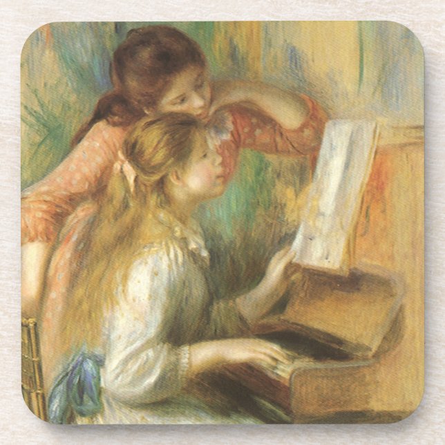Posavasos Jóvenes Chicas en Piano por Pierre Renoir (Frente)