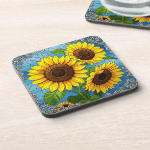 Posavasos Joyas de ilusión de vidrio manchado de girasoles