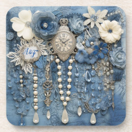 Posavasos Joyas disfrazadas en denim azul