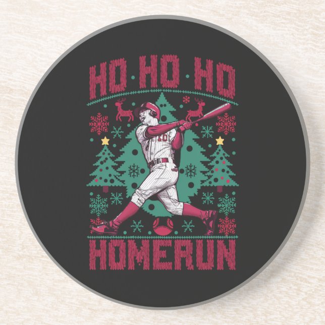 Posavasos Ju Ho Homerun Navidad de béisbol feo suéter (Frente)