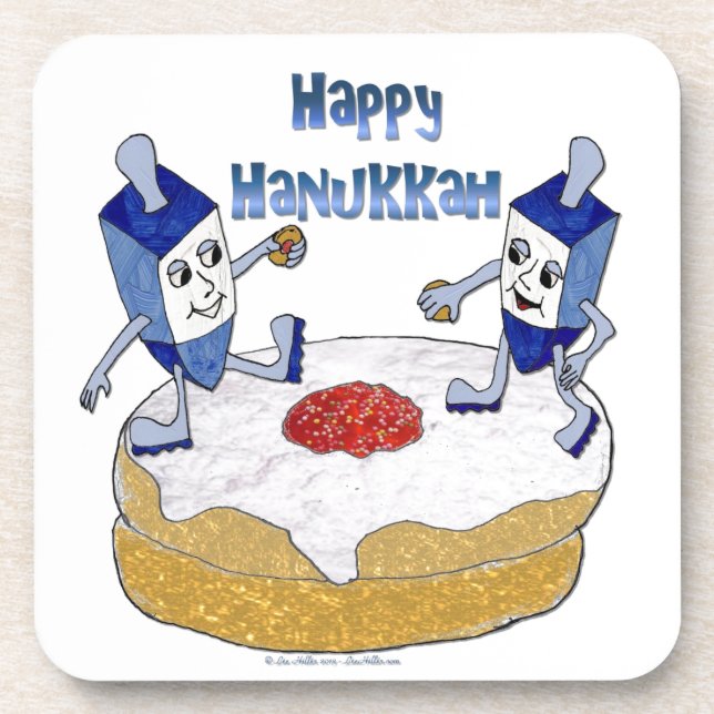 Posavasos Judaica Happy Hanukkah Dancing Dreidels Doughnut (Frente)
