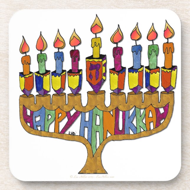 Posavasos Judaica Happy Hanukkah Dreidel Menorah (Frente)