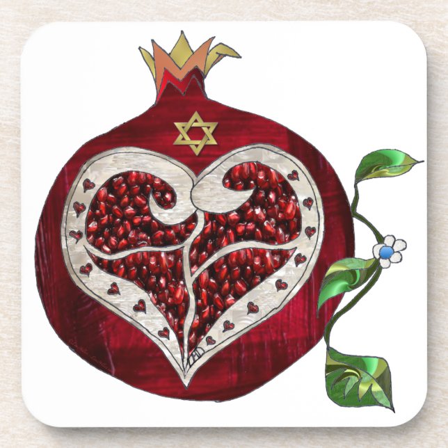 Posavasos Judaica Pomegranate Heart Hanukkah Rosh Hashanah (Frente)