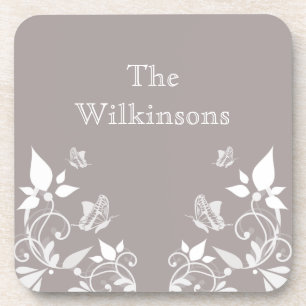 Posavasos Juego de aletas florales de mariposa de marfil