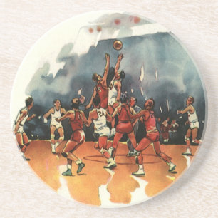 Posavasos Juego de baloncesto deportivo vintage, jugadores d