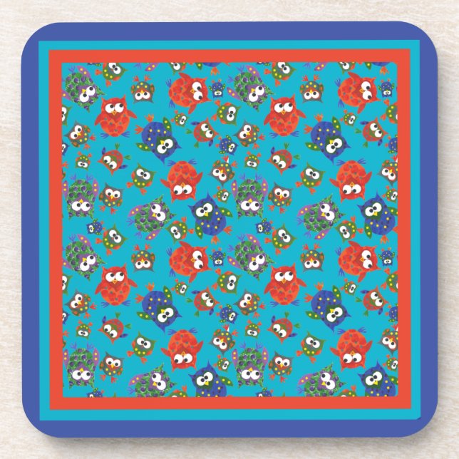 Posavasos Juego de búhos cúpulos de ruedas cuadradas respald (Frente)