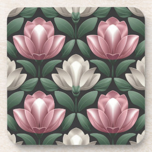 Posavasos Juego de escoria de Magnolias de color rosa blanco