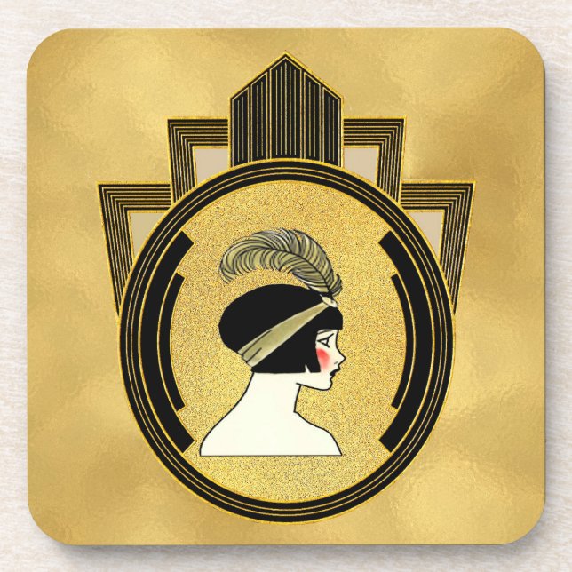 Posavasos Juego de Flapper Art Deco de seis Castillos (Frente)