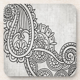Posavasos Juego De Monasterio De Plástico Gray Mehndi Motif