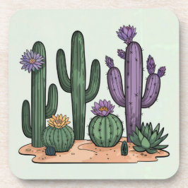 Posavasos Juego de Montaña de Flores de Cactus Verdes