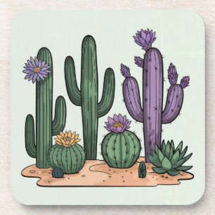 Posavasos Juego de Montaña de Flores de Cactus Verdes