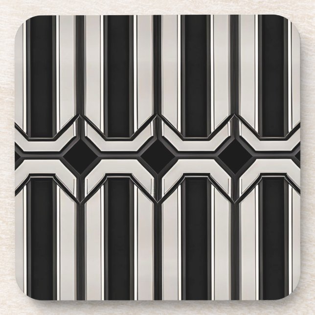 Posavasos Juego de montaña de plata y negro Art Deco (Frente)