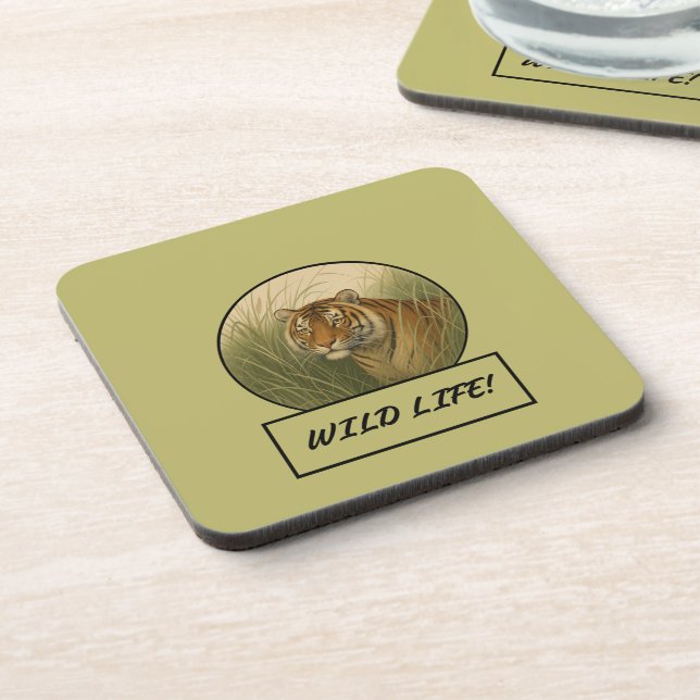 Posavasos Juego de montaña rusa oscuro de Khaki para tigres  (Lado Izquierdo)