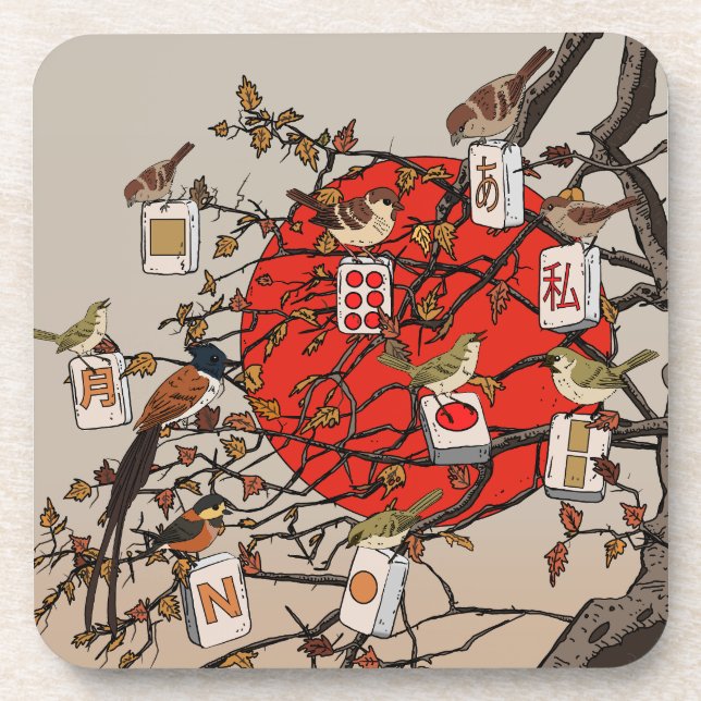 Posavasos Juego de pájaros Mahjong (Frente)