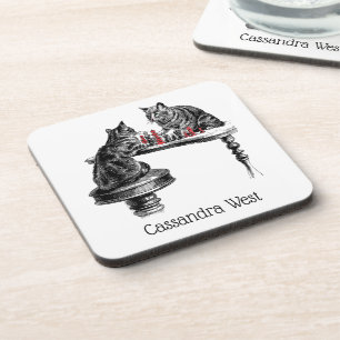 Posavasos Juegos de Mesa Dos Gatos jugando Ajedrez Partido R